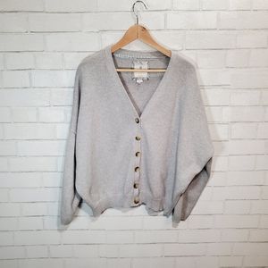 Aerie Light Gray Button‑Front V‑Neck Cardigan